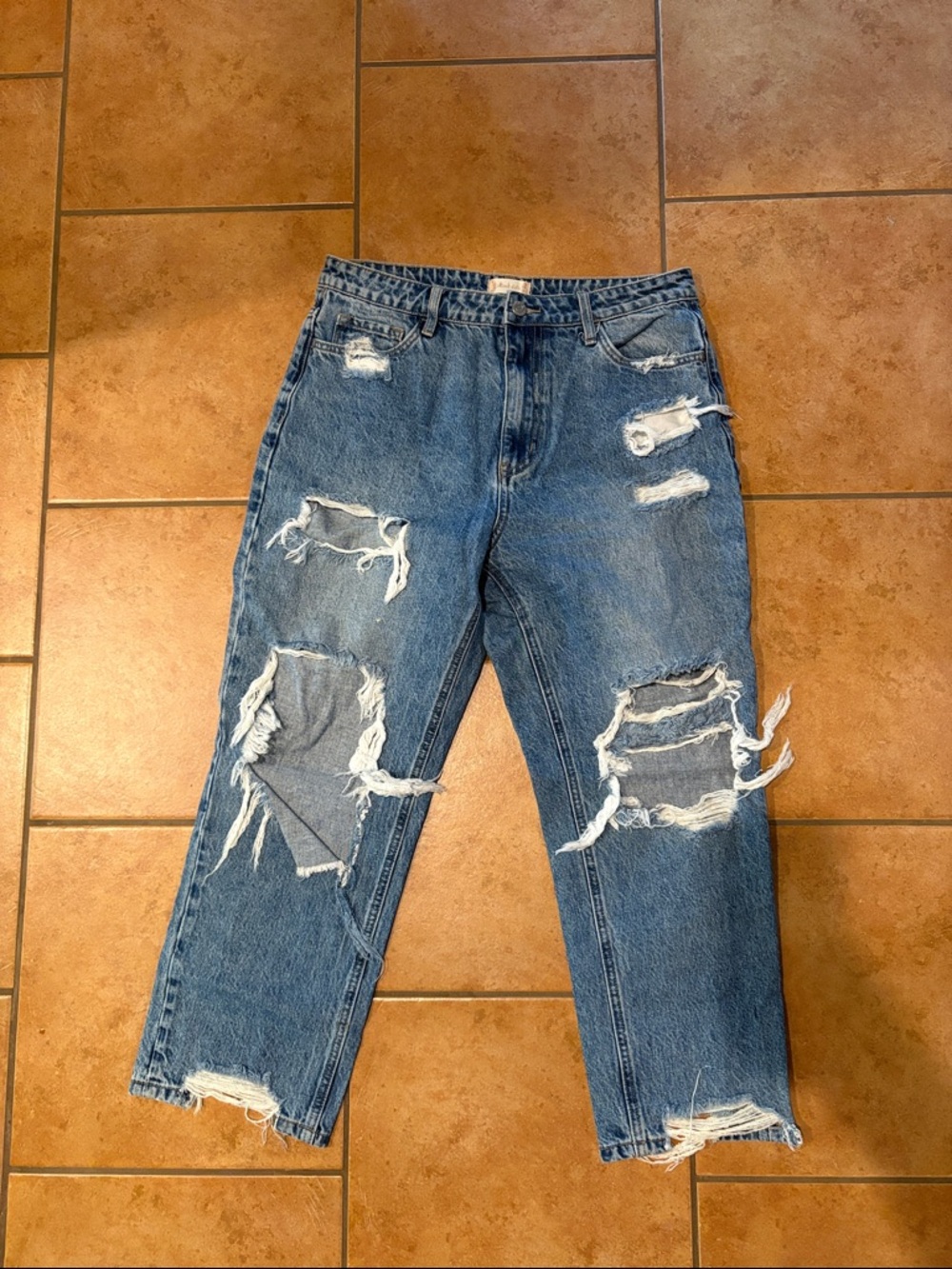 Altar'd State Ripped Medium Blue Straight-Leg Jeans